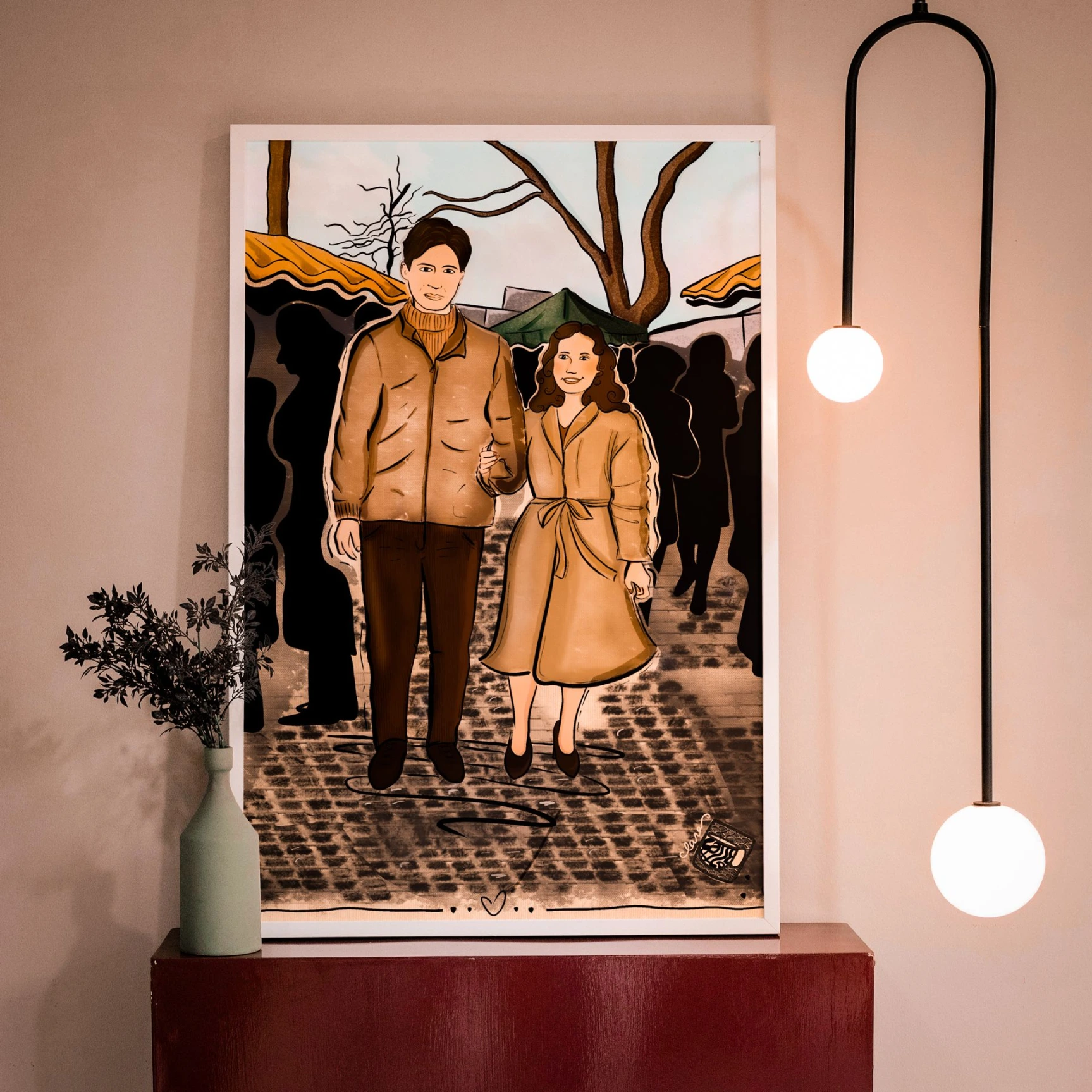 Illustration faite sur procreate : couple dans un marché à Rennes.